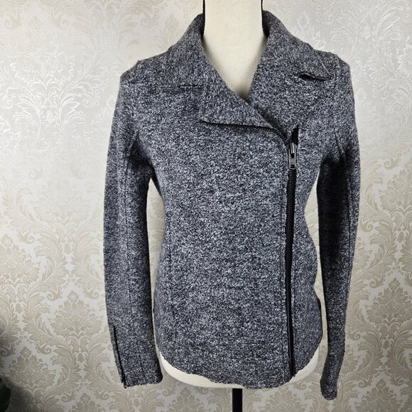 Tahari Size XS Mottled Gray White Jacket Zip Front Wool Blend Pockets Lapels - Picture 1 of 14